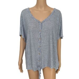 Rachel Zoe 100% linen Blue Striped Short Sleeve Button Front Shirt size 3X